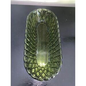 Vintage Indiana Glass Pretzel Basket Weave Relish Celery Dish Green MCM